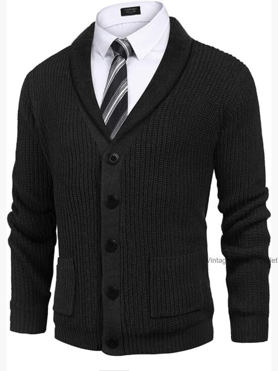 Other - Slim Fit Cardigan Sweater Shawl Collar Cable Knit Button Up Pockets